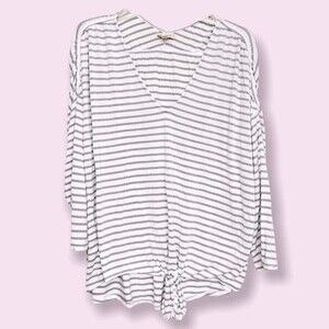Bordeaux Coastal Striped Long Sleeve Top White Gray 3/4 Sleeves Size Large